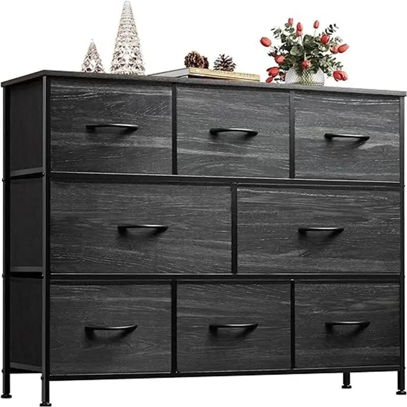 Comò a 8 cassetti e porta TV – Nero Antracite / Greige / Grigio Scuro