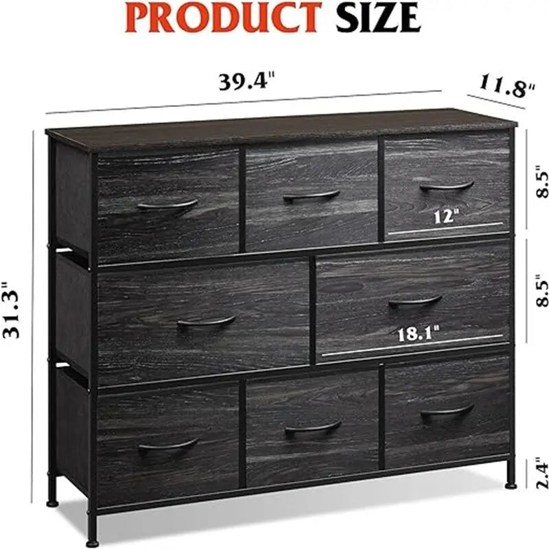 Comò a 8 cassetti e porta TV – Nero Antracite / Greige / Grigio Scuro