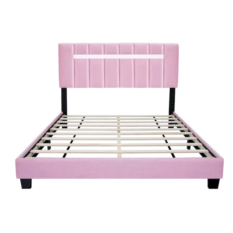 Struttura Letto in Velluto Rosa, Imbottita in Schiuma, Singola