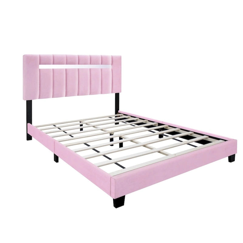 Struttura Letto in Velluto Rosa, Imbottita in Schiuma, Singola