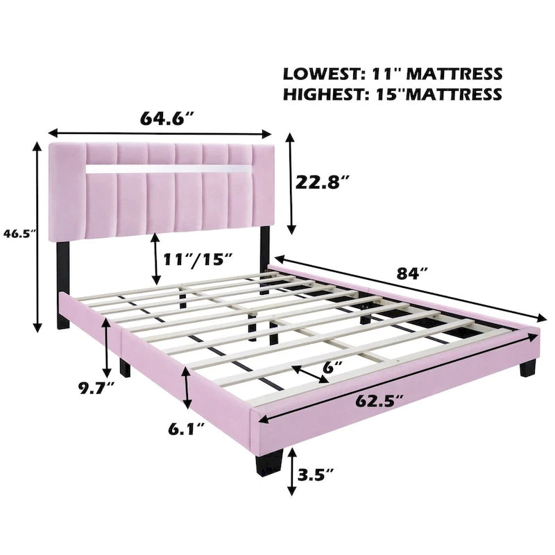 Struttura Letto in Velluto Rosa, Imbottita in Schiuma, Singola