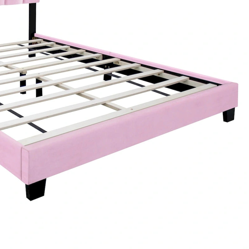 Struttura Letto in Velluto Rosa, Imbottita in Schiuma, Singola