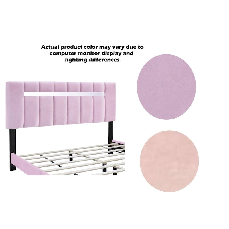 Struttura Letto in Velluto Rosa, Imbottita in Schiuma, Singola