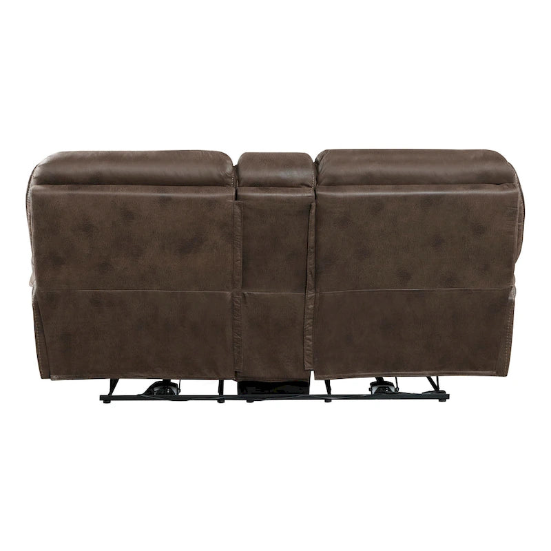 Divanetto a due posti con doppia reclinazione elettrica, colore marrone, con console e USB