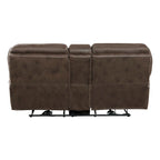 Divanetto a due posti con doppia reclinazione elettrica, colore marrone, con console e USB