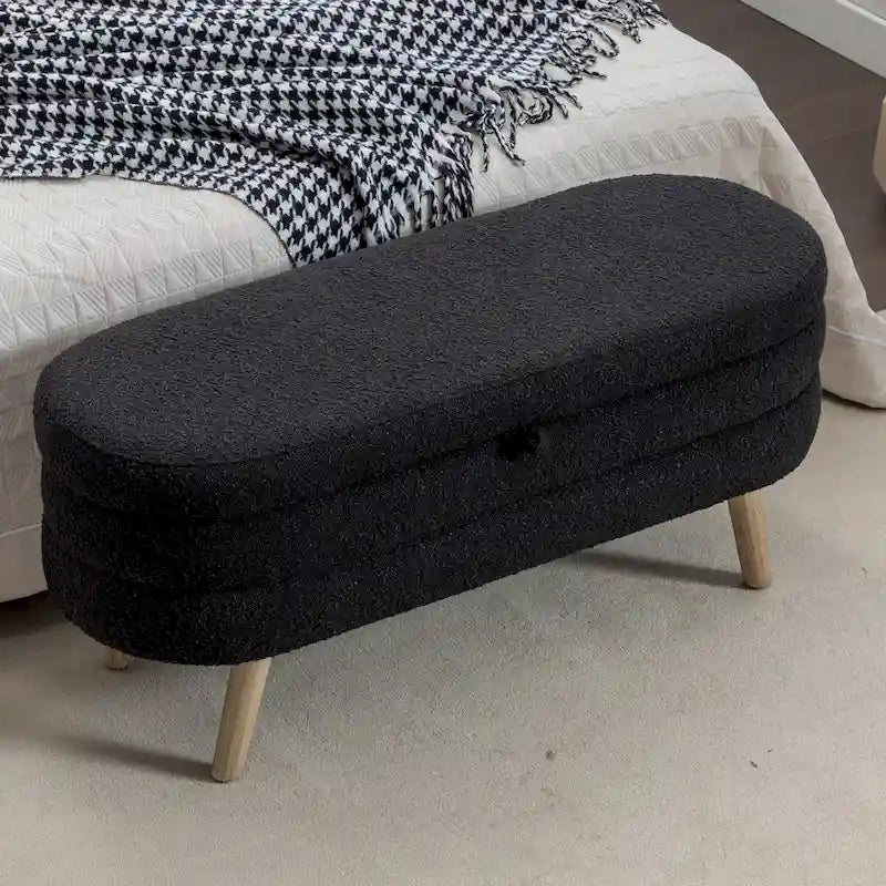 Panca contenitore in tessuto Bouclé, avorio / marrone / nero, seduta singola