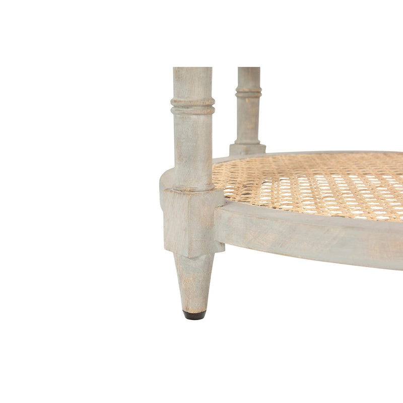 Tavolino rotondo con 2 ripiani in canna, marrone / bianco anticato / grigio decapato, 1 persona