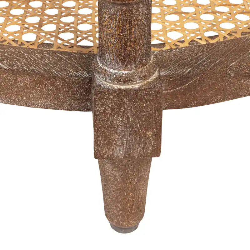 Tavolino rotondo con 2 ripiani in canna, marrone / bianco anticato / grigio decapato, 1 persona