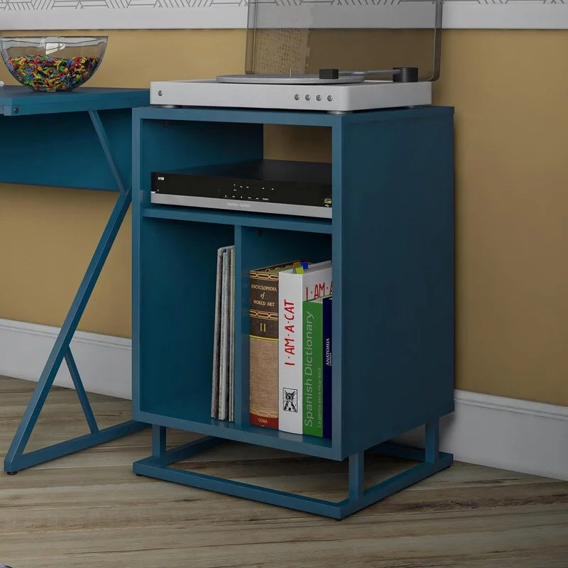 Mobile per giradischi, blu/noce, laminato e metallo