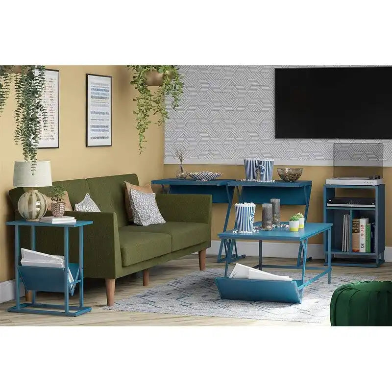 Mobile per giradischi, blu/noce, laminato e metallo