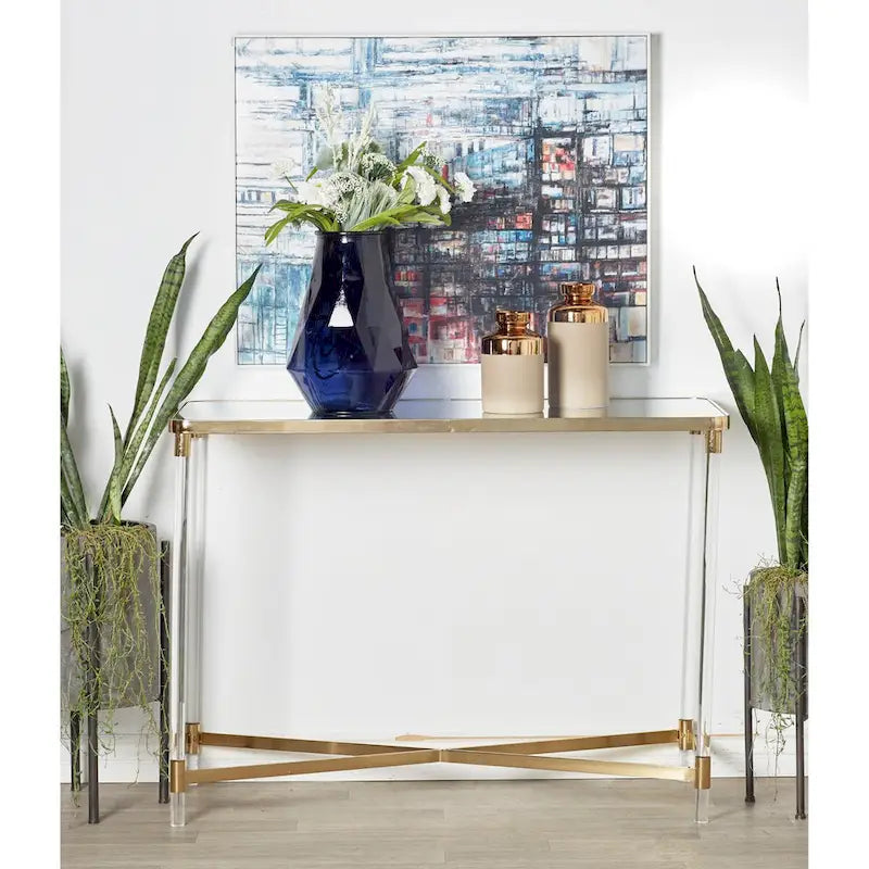 Console con piano a specchio e gambe in acrilico — Argento / Oro