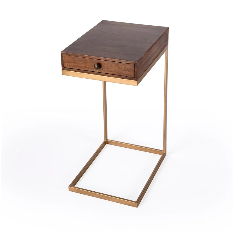 Tavolino a C in legno marrone con cassetto, 1 posto