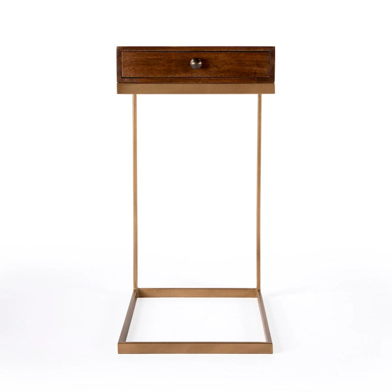 Tavolino a C in legno marrone con cassetto, 1 posto