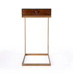 Tavolino a C in legno marrone con cassetto, 1 posto