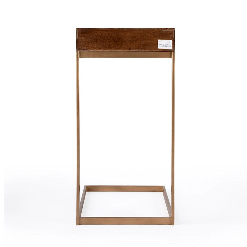 Tavolino a C in legno marrone con cassetto, 1 posto