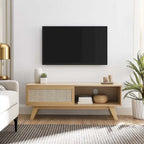 Mobile TV con ante scorrevoli in rattan da 47", Rovere / Noce, Adatto a TV fino a 52"