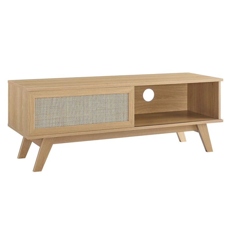 Mobile TV con ante scorrevoli in rattan da 47", Rovere / Noce, Adatto a TV fino a 52"
