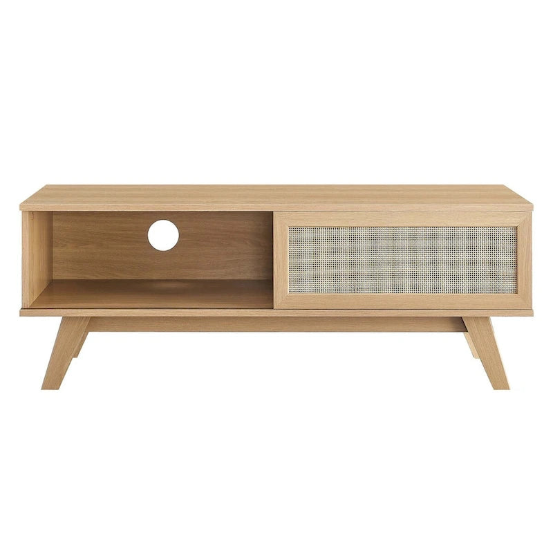 Mobile TV con ante scorrevoli in rattan da 47", Rovere / Noce, Adatto a TV fino a 52"