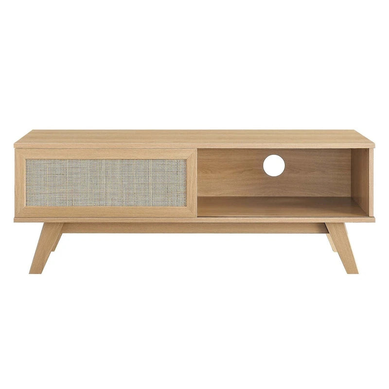 Mobile TV con ante scorrevoli in rattan da 47", Rovere / Noce, Adatto a TV fino a 52"