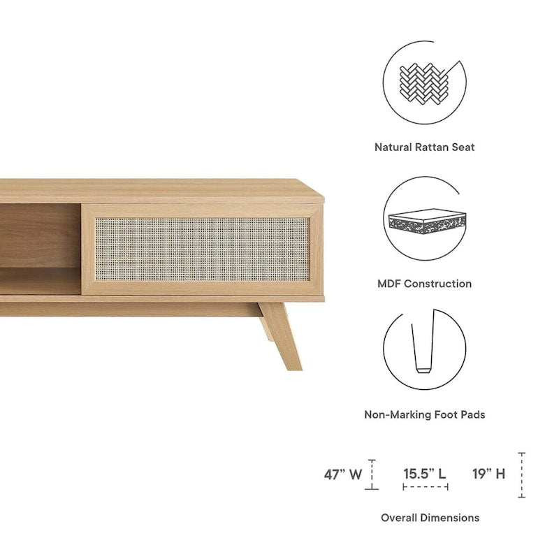 Mobile TV con ante scorrevoli in rattan da 47", Rovere / Noce, Adatto a TV fino a 52"