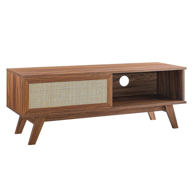 Mobile TV con ante scorrevoli in rattan da 47", Rovere / Noce, Adatto a TV fino a 52"