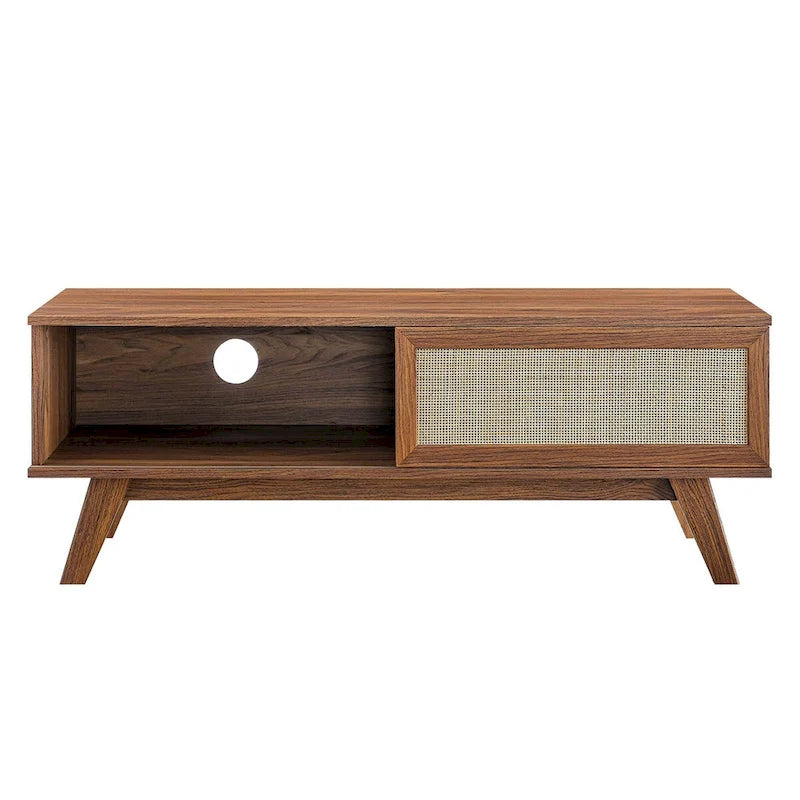 Mobile TV con ante scorrevoli in rattan da 47", Rovere / Noce, Adatto a TV fino a 52"