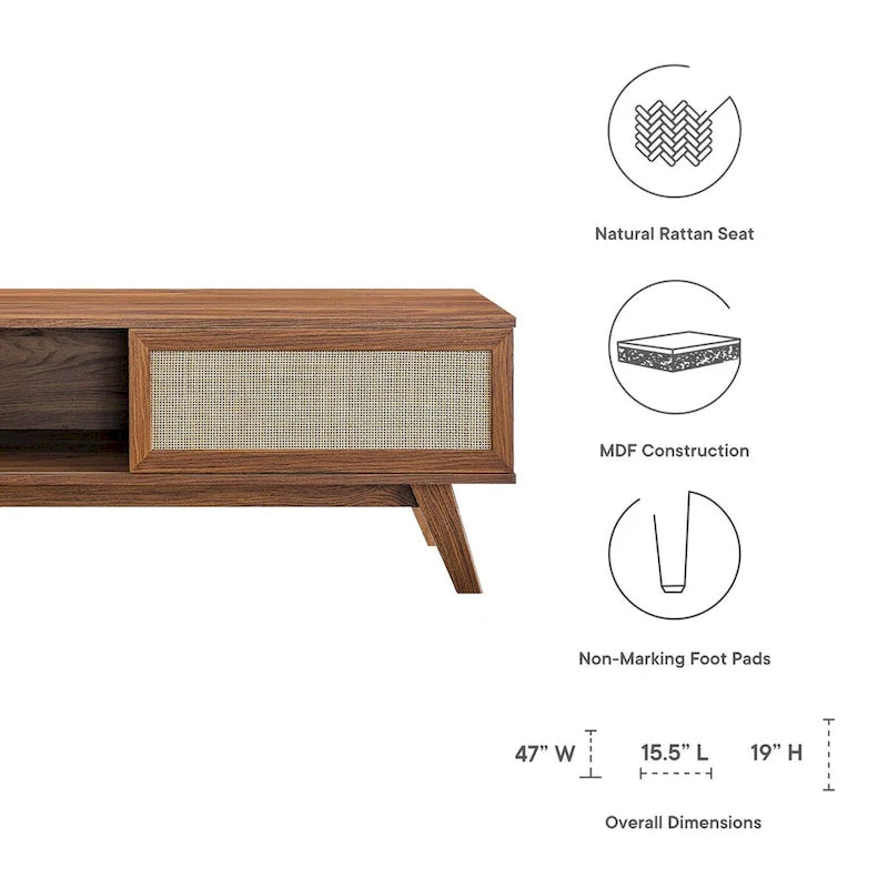 Mobile TV con ante scorrevoli in rattan da 47", Rovere / Noce, Adatto a TV fino a 52"