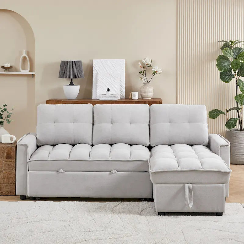 Copridivano Elastico Estensibile, Ad Angolo a L, 1/2/3/4 Posti — Grigio Chiaro / Beige