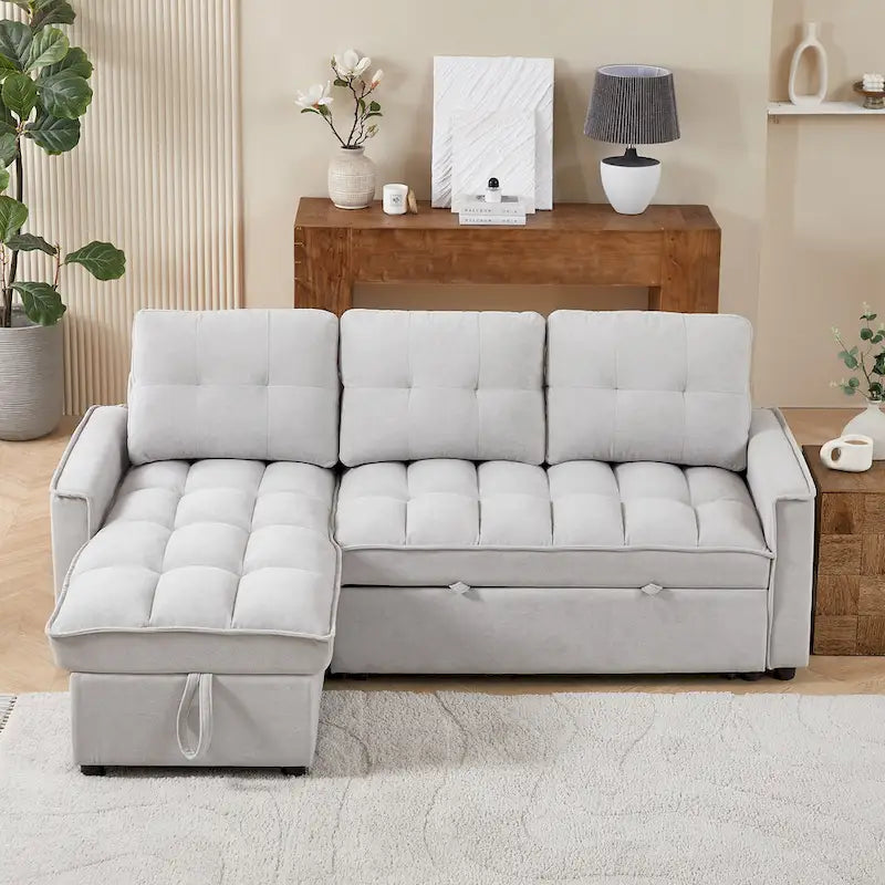 Copridivano Elastico Estensibile, Ad Angolo a L, 1/2/3/4 Posti — Grigio Chiaro / Beige