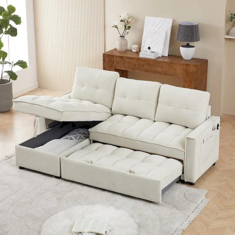 Copridivano Elastico Estensibile, Ad Angolo a L, 1/2/3/4 Posti — Grigio Chiaro / Beige