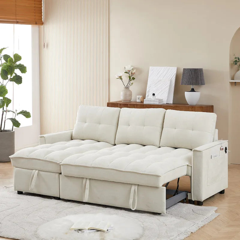 Copridivano Elastico Estensibile, Ad Angolo a L, 1/2/3/4 Posti — Grigio Chiaro / Beige