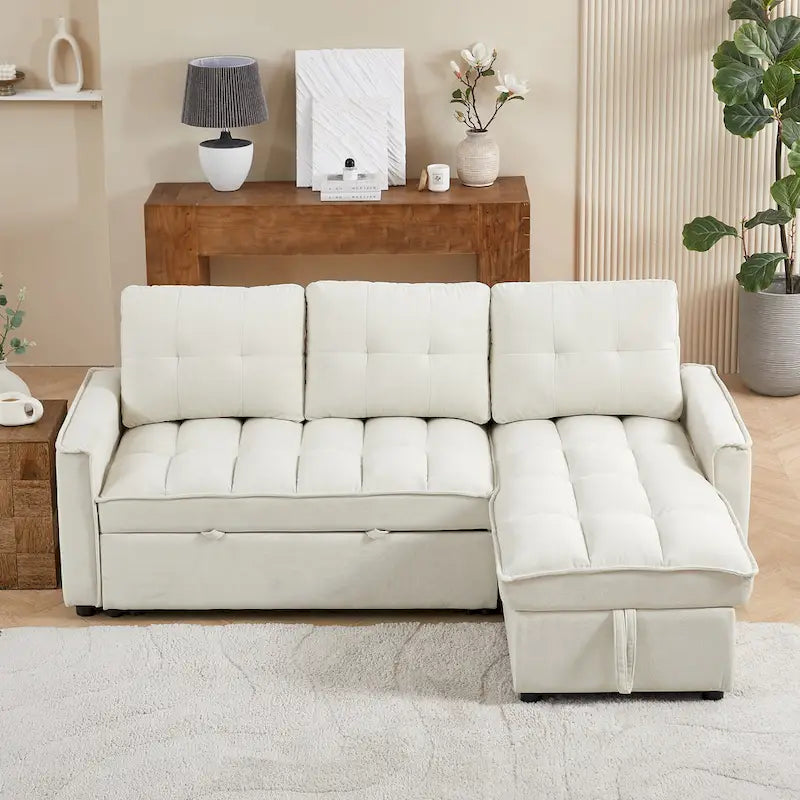 Copridivano Elastico Estensibile, Ad Angolo a L, 1/2/3/4 Posti — Grigio Chiaro / Beige