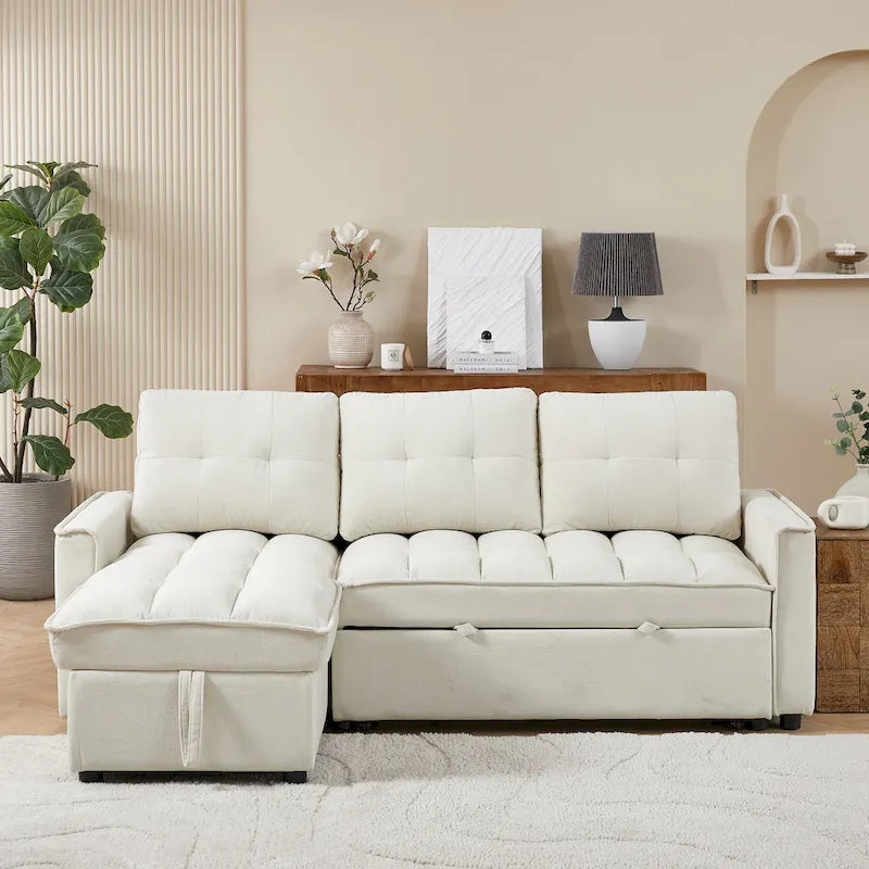 Copridivano Elastico Estensibile, Ad Angolo a L, 1/2/3/4 Posti — Grigio Chiaro / Beige