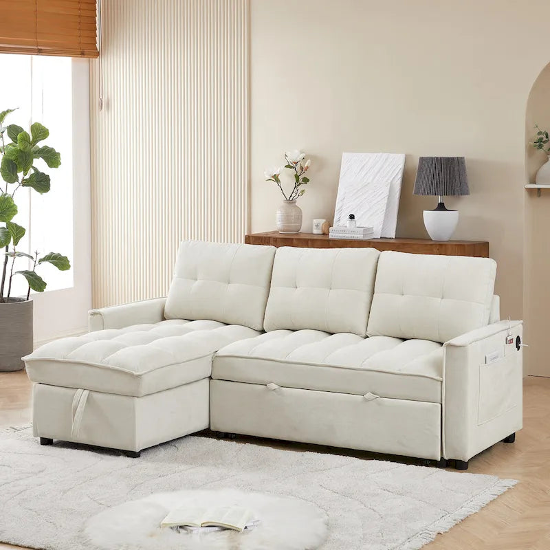 Copridivano Elastico Estensibile, Ad Angolo a L, 1/2/3/4 Posti — Grigio Chiaro / Beige