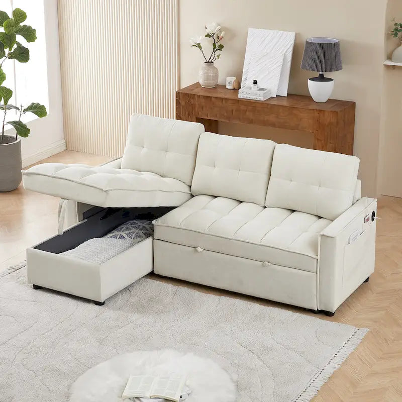 Copridivano Elastico Estensibile, Ad Angolo a L, 1/2/3/4 Posti — Grigio Chiaro / Beige