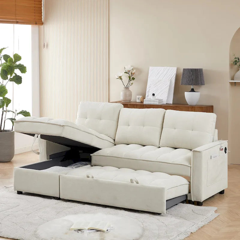 Copridivano Elastico Estensibile, Ad Angolo a L, 1/2/3/4 Posti — Grigio Chiaro / Beige