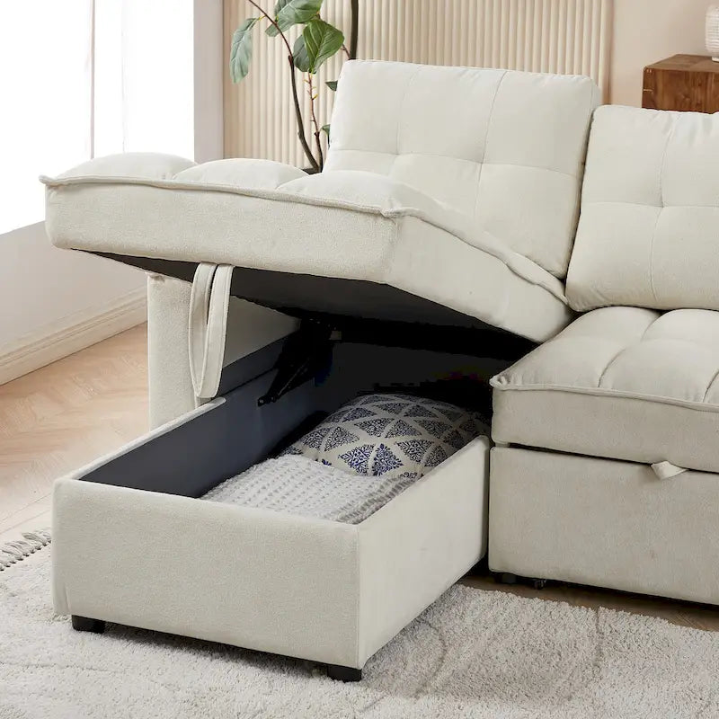 Copridivano Elastico Estensibile, Ad Angolo a L, 1/2/3/4 Posti — Grigio Chiaro / Beige