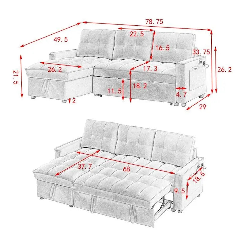 Copridivano Elastico Estensibile, Ad Angolo a L, 1/2/3/4 Posti — Grigio Chiaro / Beige