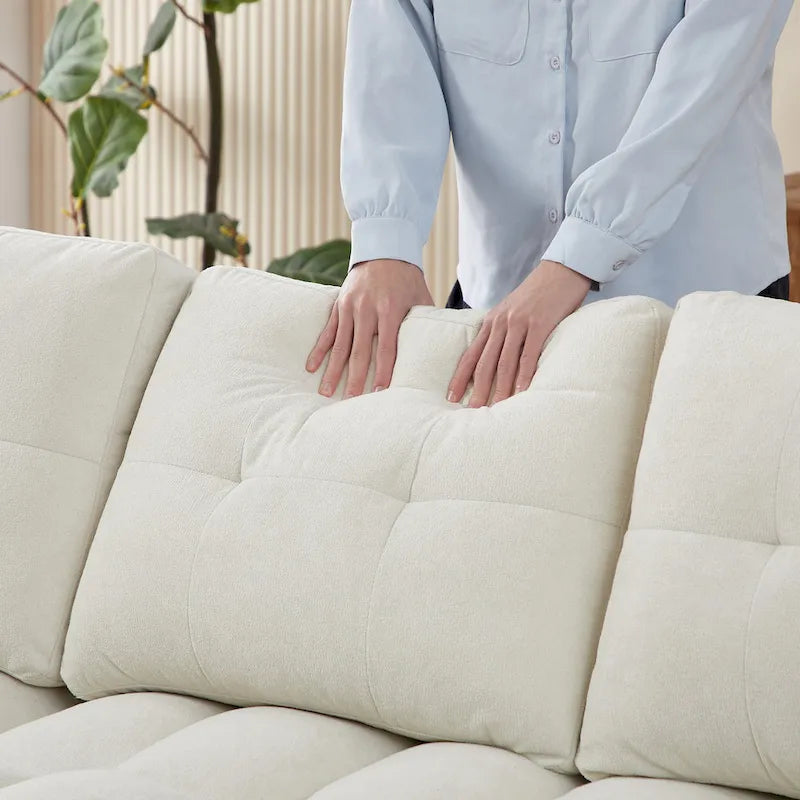 Copridivano Elastico Estensibile, Ad Angolo a L, 1/2/3/4 Posti — Grigio Chiaro / Beige