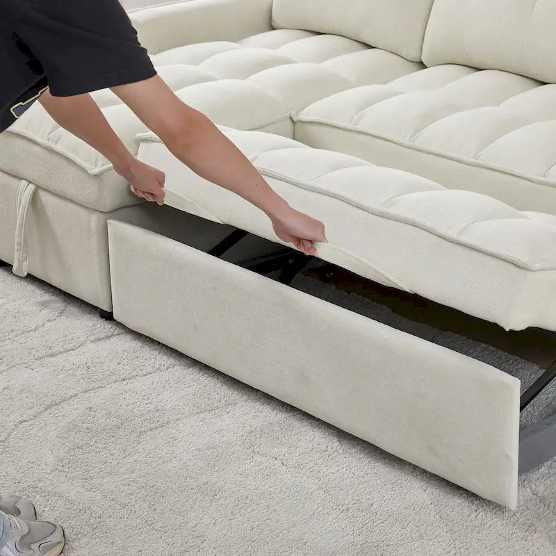 Copridivano Elastico Estensibile, Ad Angolo a L, 1/2/3/4 Posti — Grigio Chiaro / Beige
