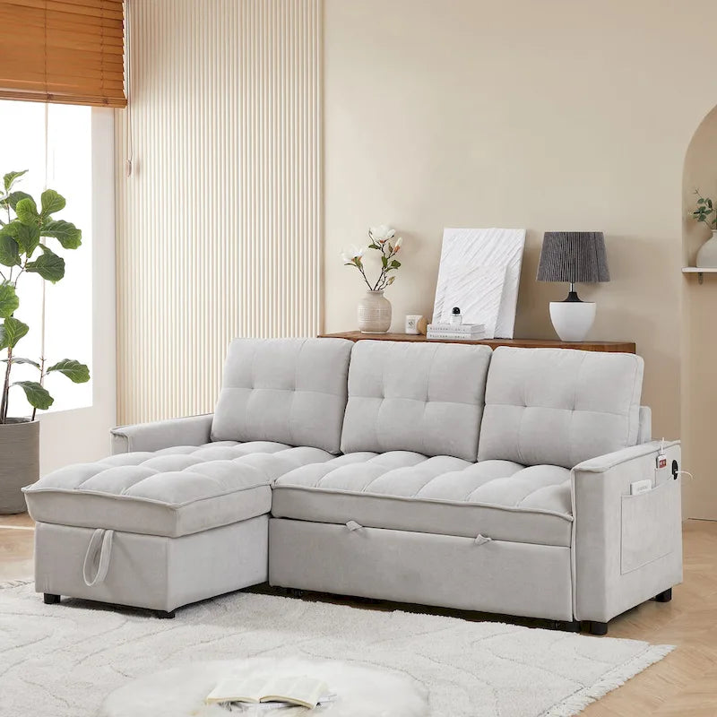 Copridivano Elastico Estensibile, Ad Angolo a L, 1/2/3/4 Posti — Grigio Chiaro / Beige