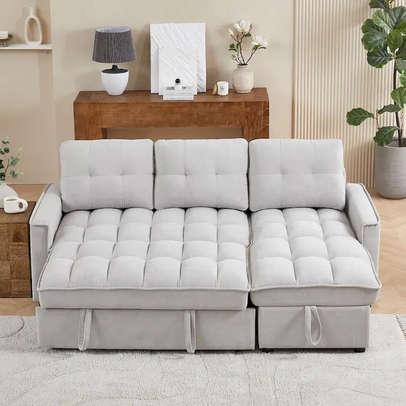 Copridivano Elastico Estensibile, Ad Angolo a L, 1/2/3/4 Posti — Grigio Chiaro / Beige