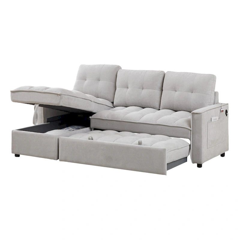 Copridivano Elastico Estensibile, Ad Angolo a L, 1/2/3/4 Posti — Grigio Chiaro / Beige