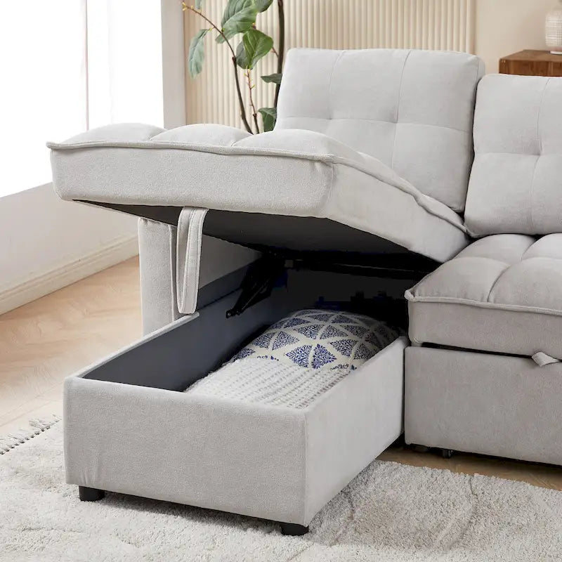 Copridivano Elastico Estensibile, Ad Angolo a L, 1/2/3/4 Posti — Grigio Chiaro / Beige
