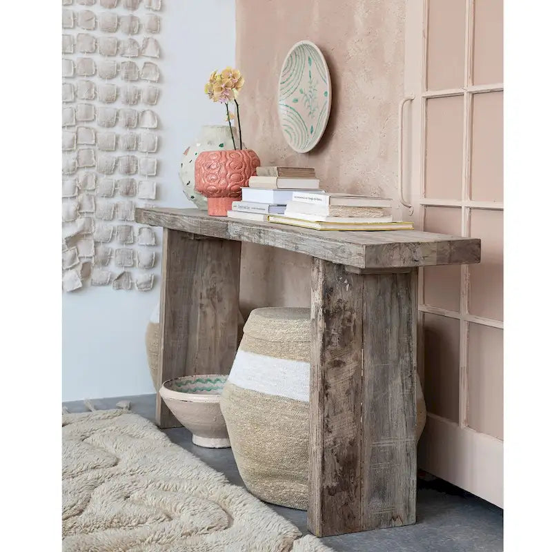 Consolle in Legno Naturale di Recupero, 72"L x 13"P x 32"H