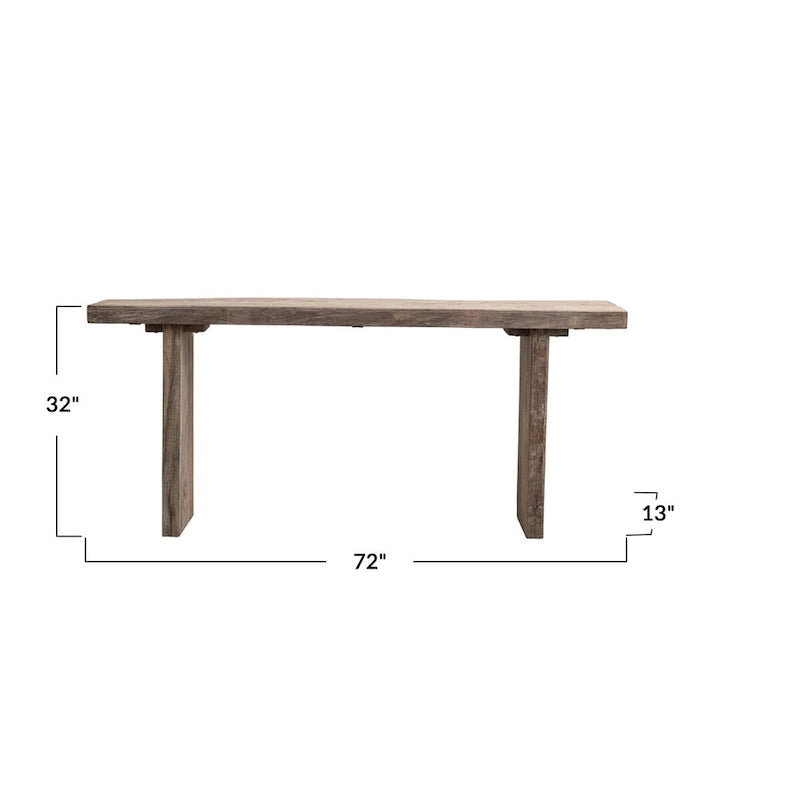 Consolle in Legno Naturale di Recupero, 72"L x 13"P x 32"H