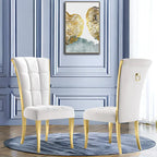 Sedia da pranzo in velluto bianco e oro, set da 2, seduta bassa