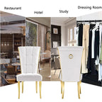 Sedia da pranzo in velluto bianco e oro, set da 2, seduta bassa