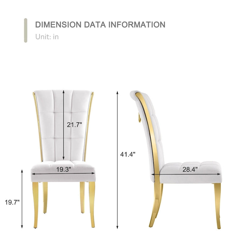Sedia da pranzo in velluto bianco e oro, set da 2, seduta bassa