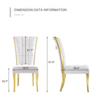 Sedia da pranzo in velluto bianco e oro, set da 2, seduta bassa